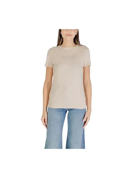Guess Koszulki Kobieta S T-shirt z okrągłym dekoltem i krótkim rękawem beżowy