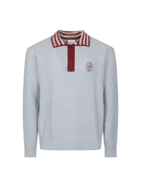 Dzianinowa koszulka polo Drole De Monsieur z długim rękawem z logo niebieska
