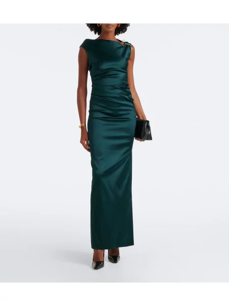 Rochie Max Mara din satin cu volane verde