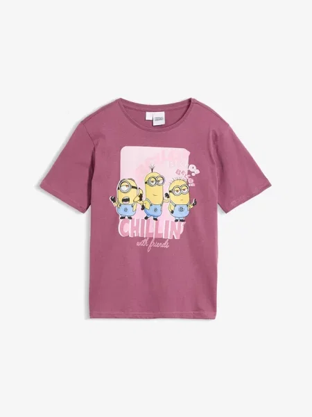 T-shirt z czystej bawełny z kultowym motywem Minionka fioletowa