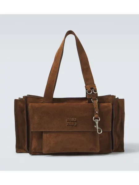 Geantă shopper Miu Miu din piele de căprioară maro