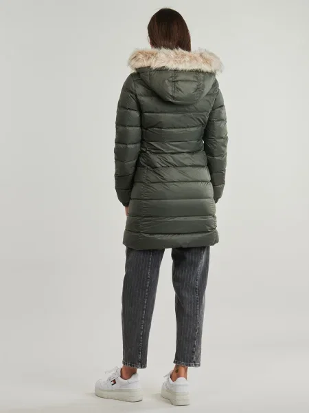 Palton Tommy Jeans cu glugă verde