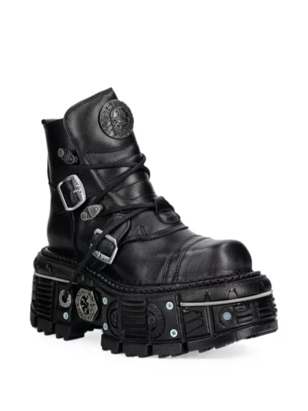 Botine New Rock cu platformă cu cataramă negru
