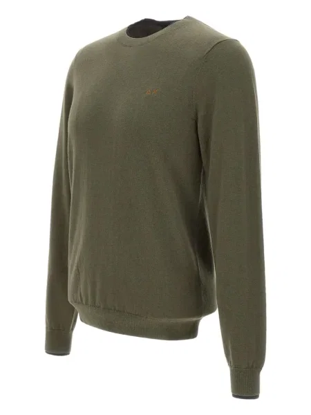 Pulover Sun68 cu broderie cu decolteu rotund verde