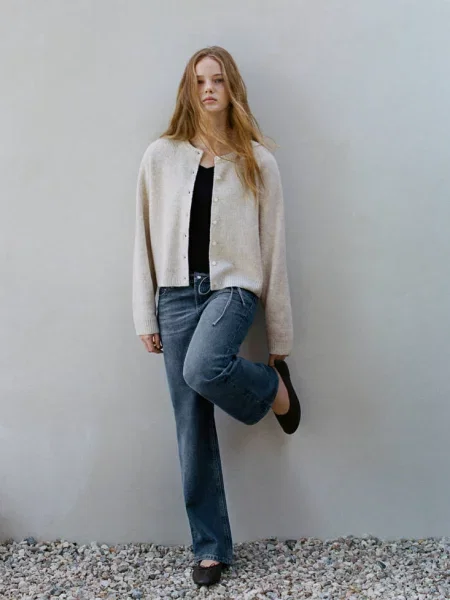 Prążkowany kardigan z piaskowy Teen XXS MANGO TEEN