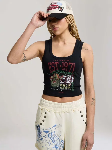 Ed Hardy Top zelená / červená / čierna biela