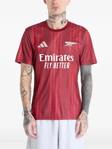 Tricou cu dungi Adidas cu dungi din jerseu cu autograf roșu