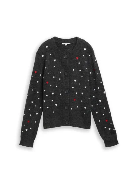 TOM TAILOR DENIM Geacă tricotată gri metalic / roșu alb