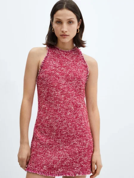 MANGO Платье мини Бавовна/акрил рожевий