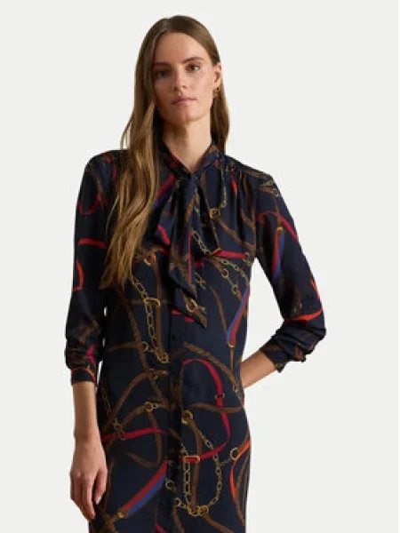 Lauren Ralph Lauren Košeľové šaty námornícka / hnedá / zlatá žltá / tmavočervená modrá