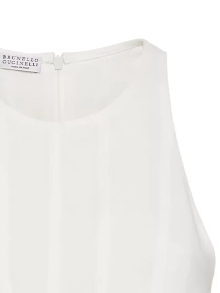 Plisuotas kostiumas maxi suknele Brunello Cucinelli be rankovių balta