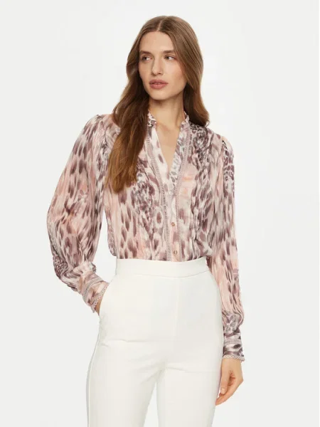 Риза Guess дамска със стандартна кройка розово