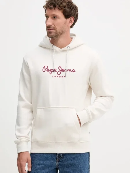 Суичър с качулка Pepe Jeans с качулка с апликация бежово