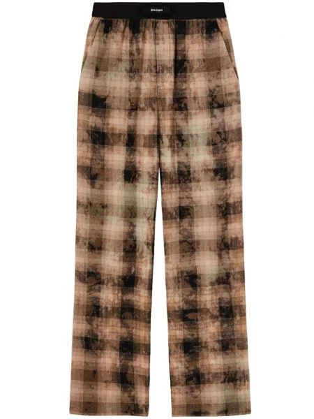 Pantaloni Palm Angels în carouri cu imagine maro