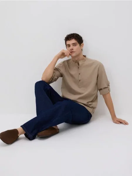 Reserved Cămașă regular cu conținut ridicat de in bej