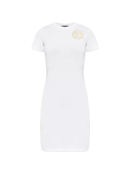 Rochie din denim Versace Jeans Couture scurtă de costum cu autograf alb