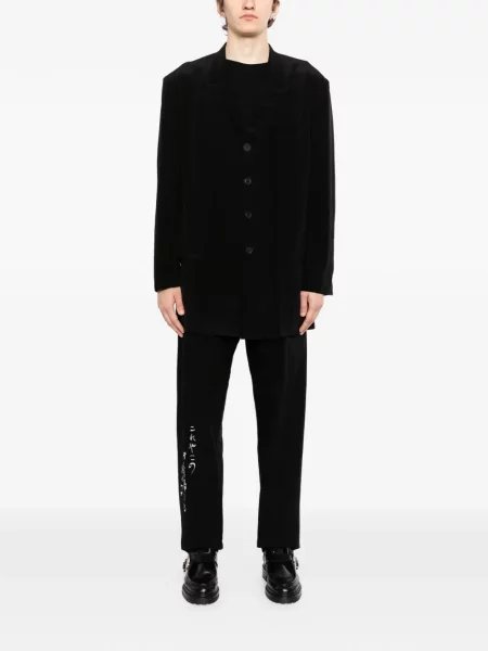 Sužen grafički hlače Yohji Yamamoto s printom crna