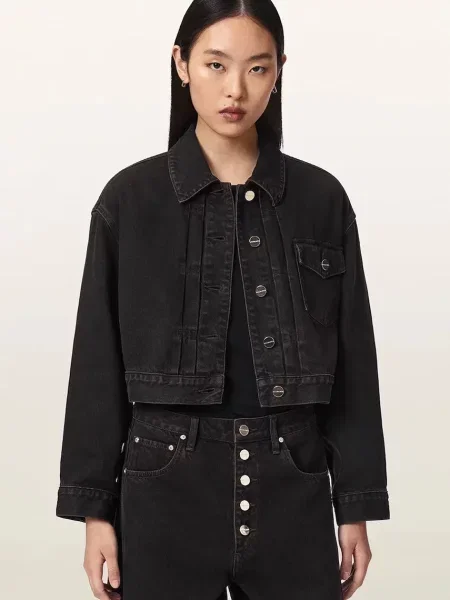 AllSaints geacă de blugi pentru femei din denim BLINK CROPPED JACKET maro