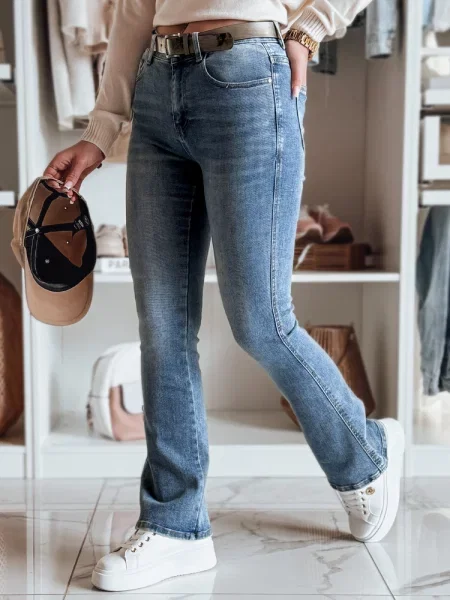 Spodnie jeansowe dzwony z paskiem FITLOW Dstreet niebieskie