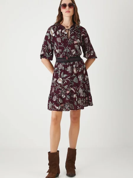Medicine sukienka mini rozkloszowana bordowy