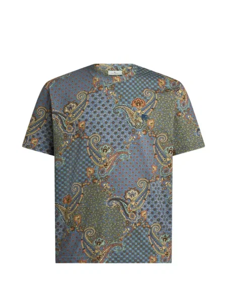 Tricou Etro din jerseu cu model paisley cu legături albastru