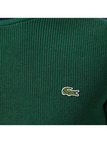 Lacoste Sweter Z Okrągłym Dekoltem Z Blokadą Koloru Classic Fit zielony