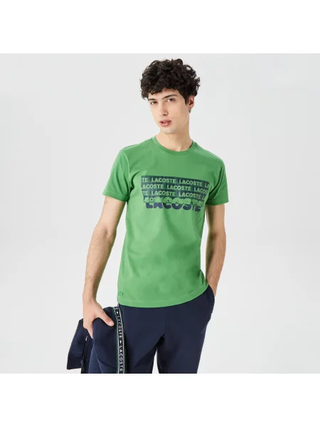 Lacoste T-Shirt Z Okrągłym Dekoltem Z Nadrukiem Slim Fit zielony