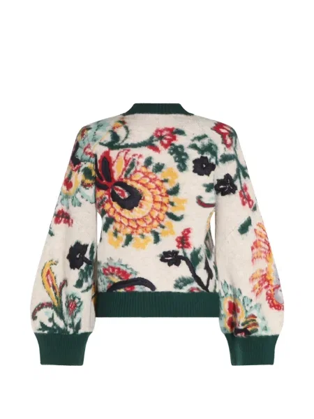 Pulover Sacai de lână cu model floral alb