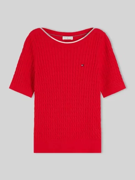 Sweter w kroju regular fit z czystej bawełny z krótkimi rękawami Tommy Hilfiger czerwony
