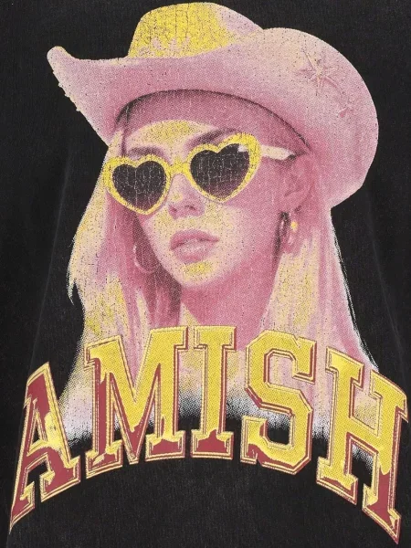 Lung tricou Amish cu imagine negru
