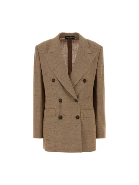 Lniana marynarka Dolce And Gabbana dwurzędowa brązowa