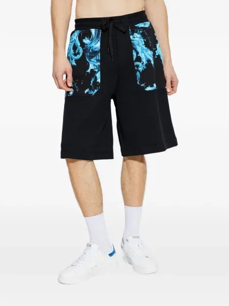 Stahovací šňůrka džínové šortky Versace Jeans Couture s potiskem černé