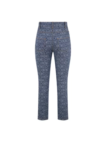 Jeansy Moschino w geometryczne wzory ze stretchu niebieskie