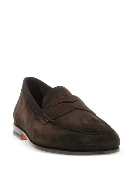 Pantofi loafer Santoni din piele de căprioară maro