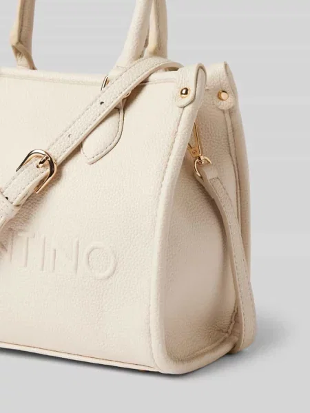Lniana torebka Valentino Bags z logo beżowa