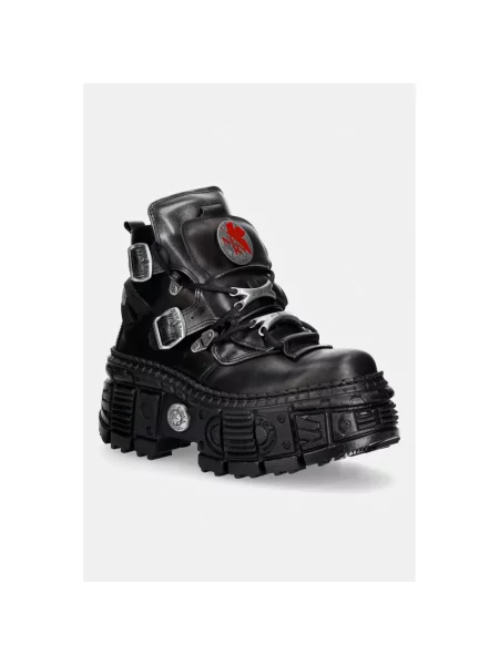 New Rock CRUST NEGRO + ANTIK ACERO + IMPERFECT TANK NEGRO TORNILLOS workery na platformie skórzane czarne