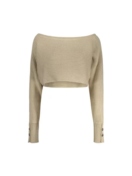 Jeansy Guess z okrągłym dekoltem beżowe