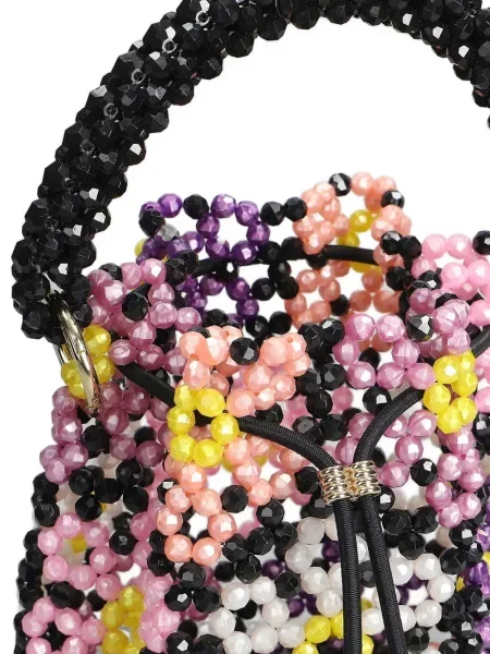 Geantă bucket Bad At Math cu model floral cu mărgele negru