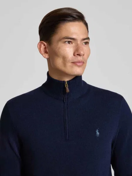 Sweter Ralph Lauren wełniany ze stójką z długim rękawem niebieski