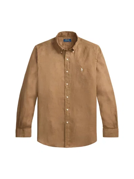 Lniana koszula Polo Ralph Lauren brązowa