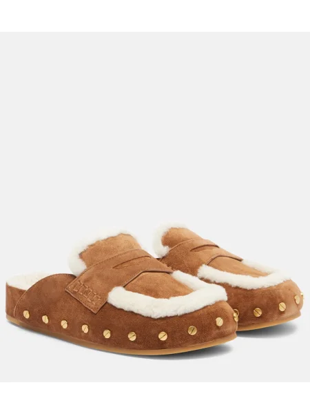 Papuci tip mules Veronica Beard din piele de căprioară maro