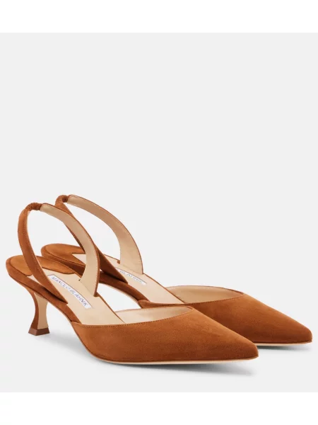 Pantofi cu toc Manolo Blahnik din piele de căprioară slingback maro