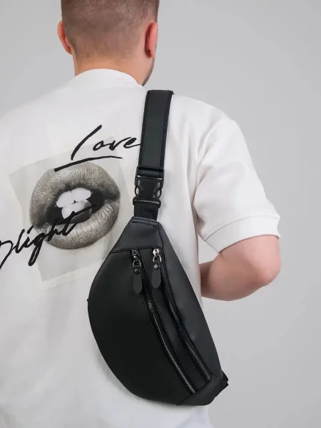 Кожаная поясная сумка Tobeyou черная