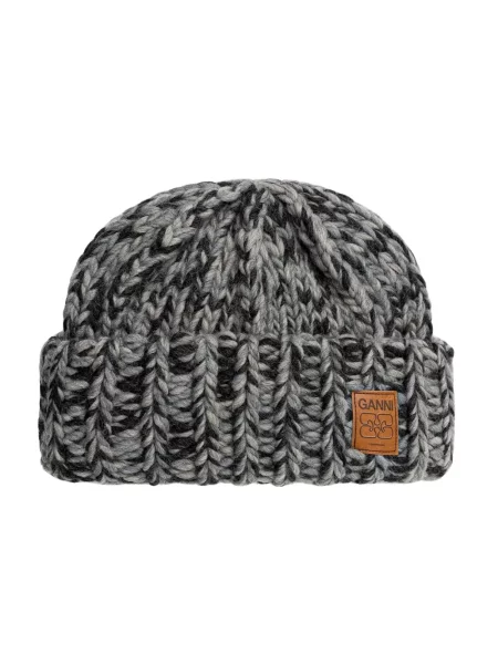 GANNI czapka wełniana Graphic Wool Hand Knit szary