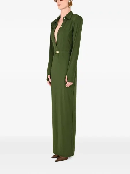 Gulerat cu centură rochie maxi Rowen Rose verde
