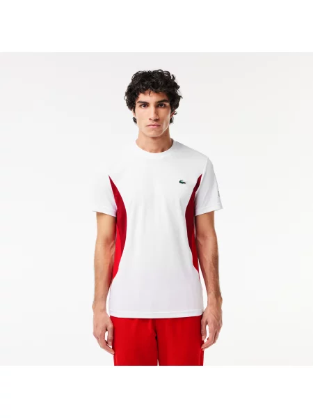 Lacoste T-Shirt Sport X Novak Djokovic Z Okrągłym Dekoltem Z Blokadą Koloru Regular Fit biały