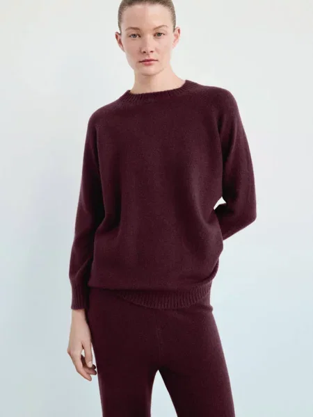 Spodnie wide leg z dzianiny burgund Kobieta L MANGO