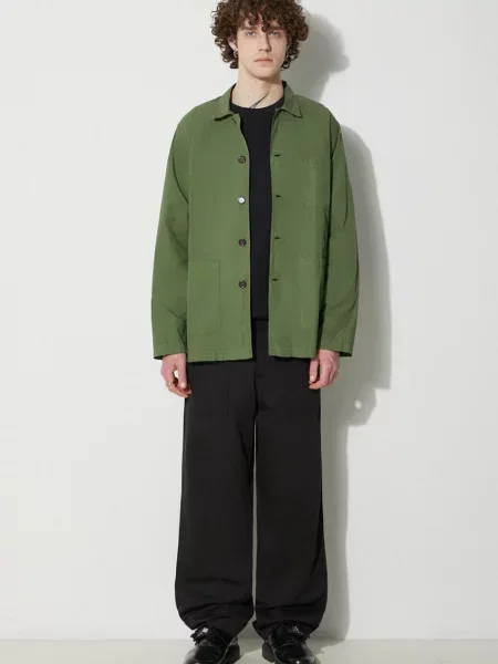 Риза Universal Works Bakers Overshirt мъжка със свободна кройка с класическа яка зелено