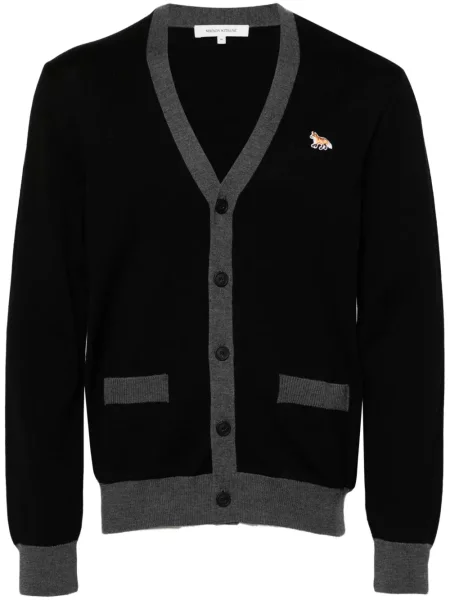 Vlněný kardigan Maison Kitsuné černý