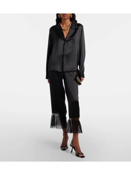 Pantaloni Saint Laurent din satin negru